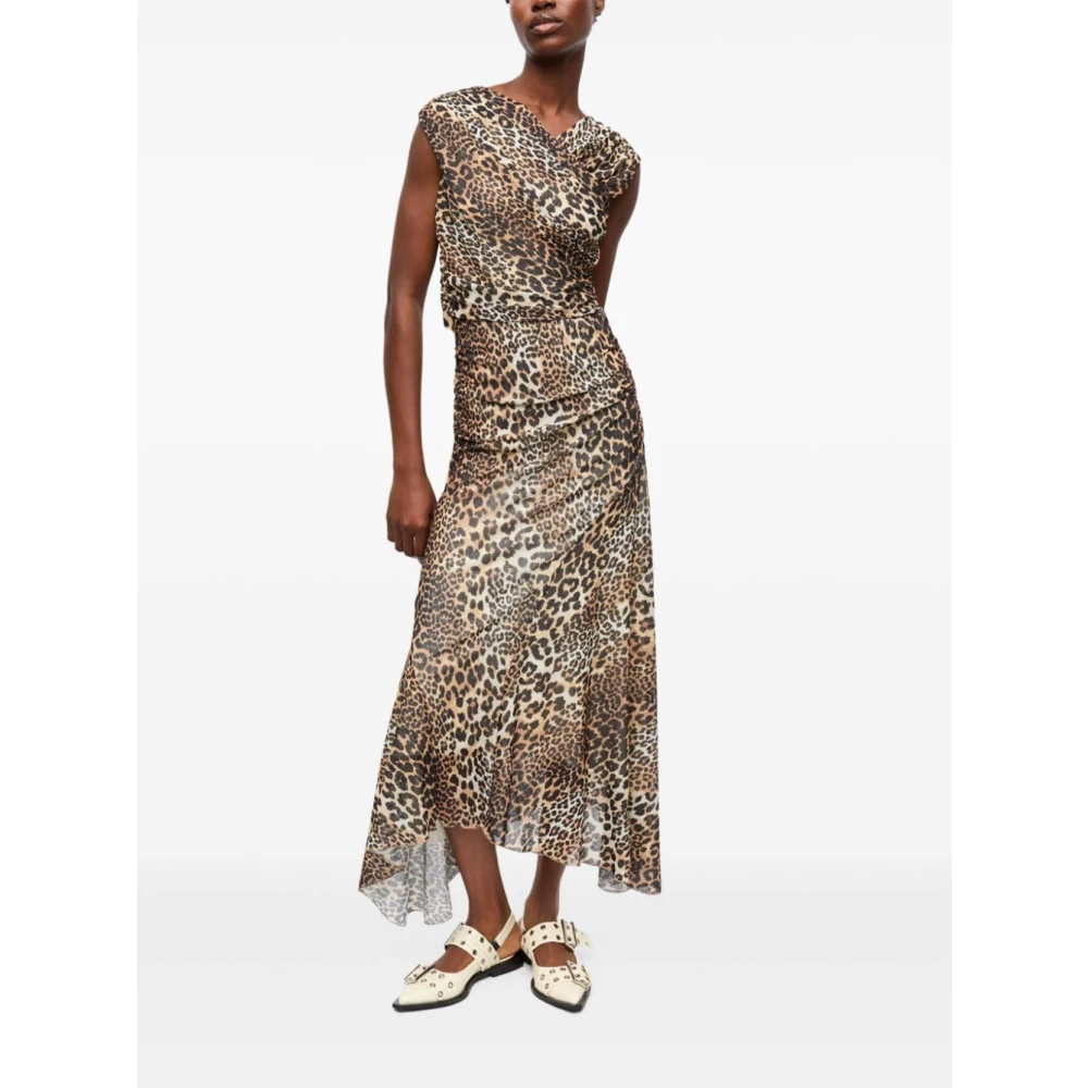 Ganni Bruine V-hals Mouwloze Jurk Brown Dames