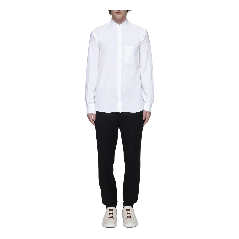 Ermenegildo Zegna Witte Katoenen Mandarin Kraag Shirt White Heren