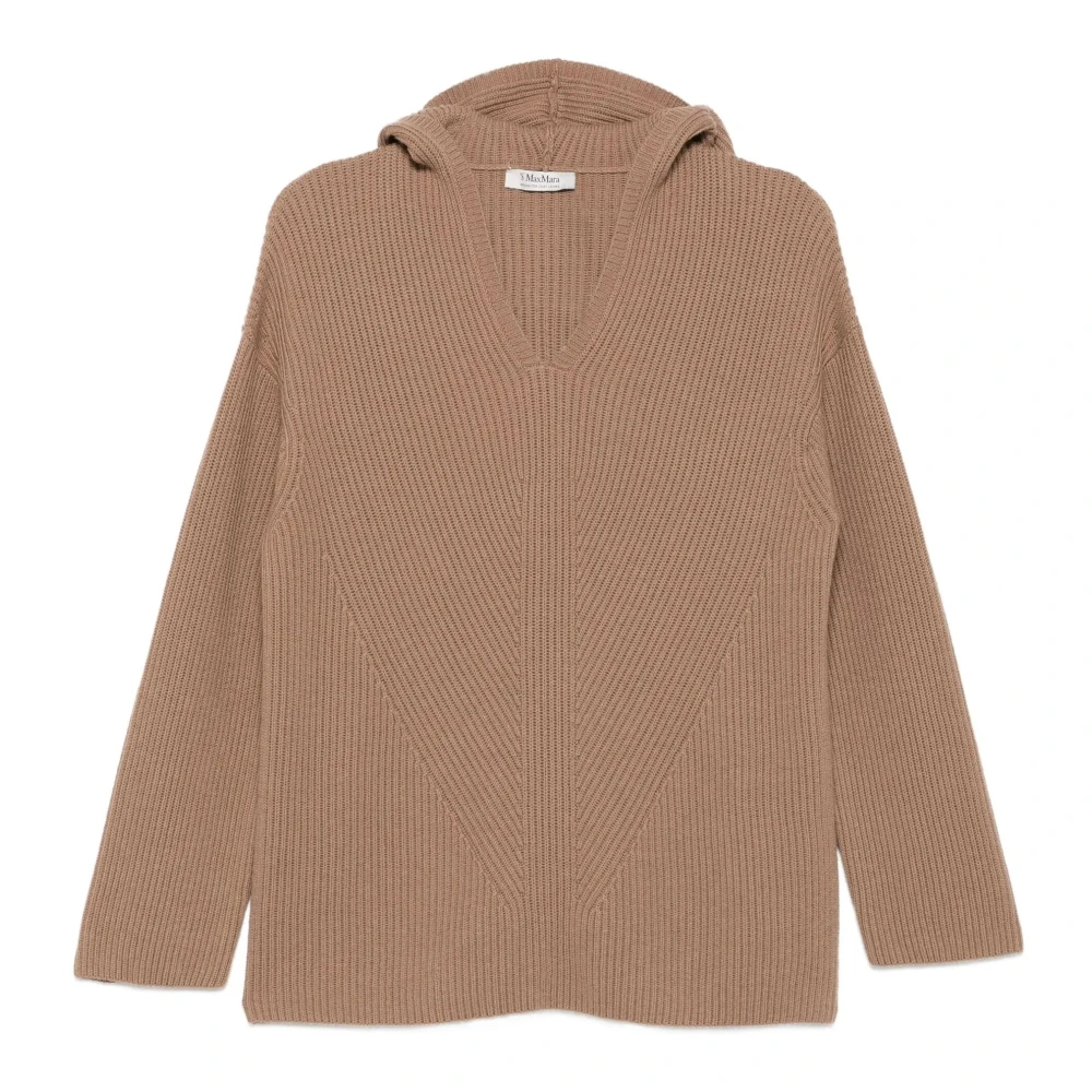 Max Mara Women's Brown Hoodies, M, Ribbed Hooded Jumper Falcone Knit