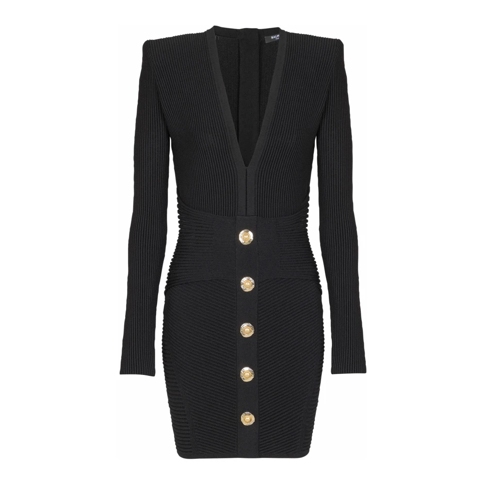 Balmain Women's Black Short Ribbed Knit Bodycon Dress - Knitted Dresses - Xs - Dresses
