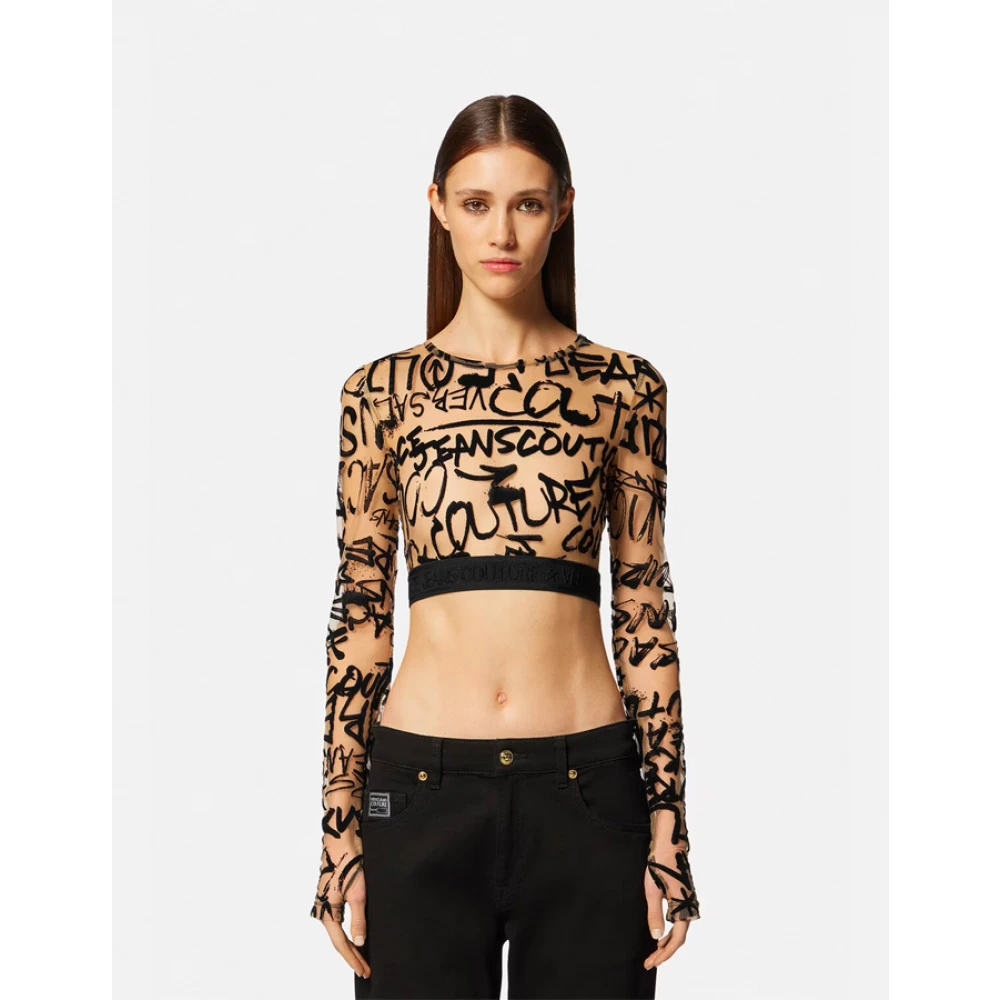 Versace Jeans Couture Graffiti Longsleeve Top Beige Dames