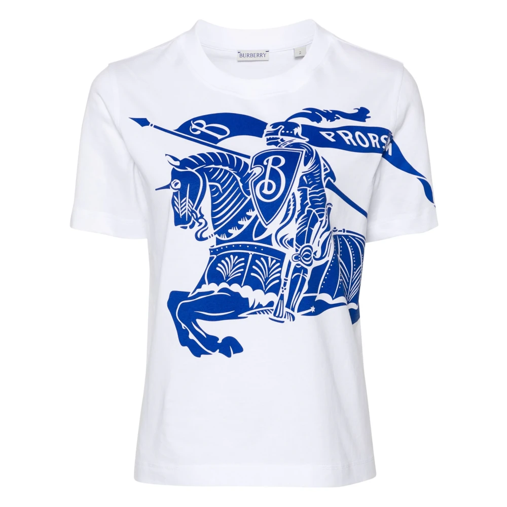 Burberry Equestrian Knight Design Wit T-shirts Polos White Dames