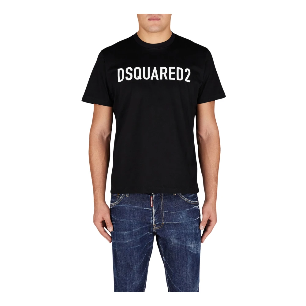 Dsquared2 Mannelijk Zwart Tops Heren, L, Katoen, Stijlvol T-Shirt
