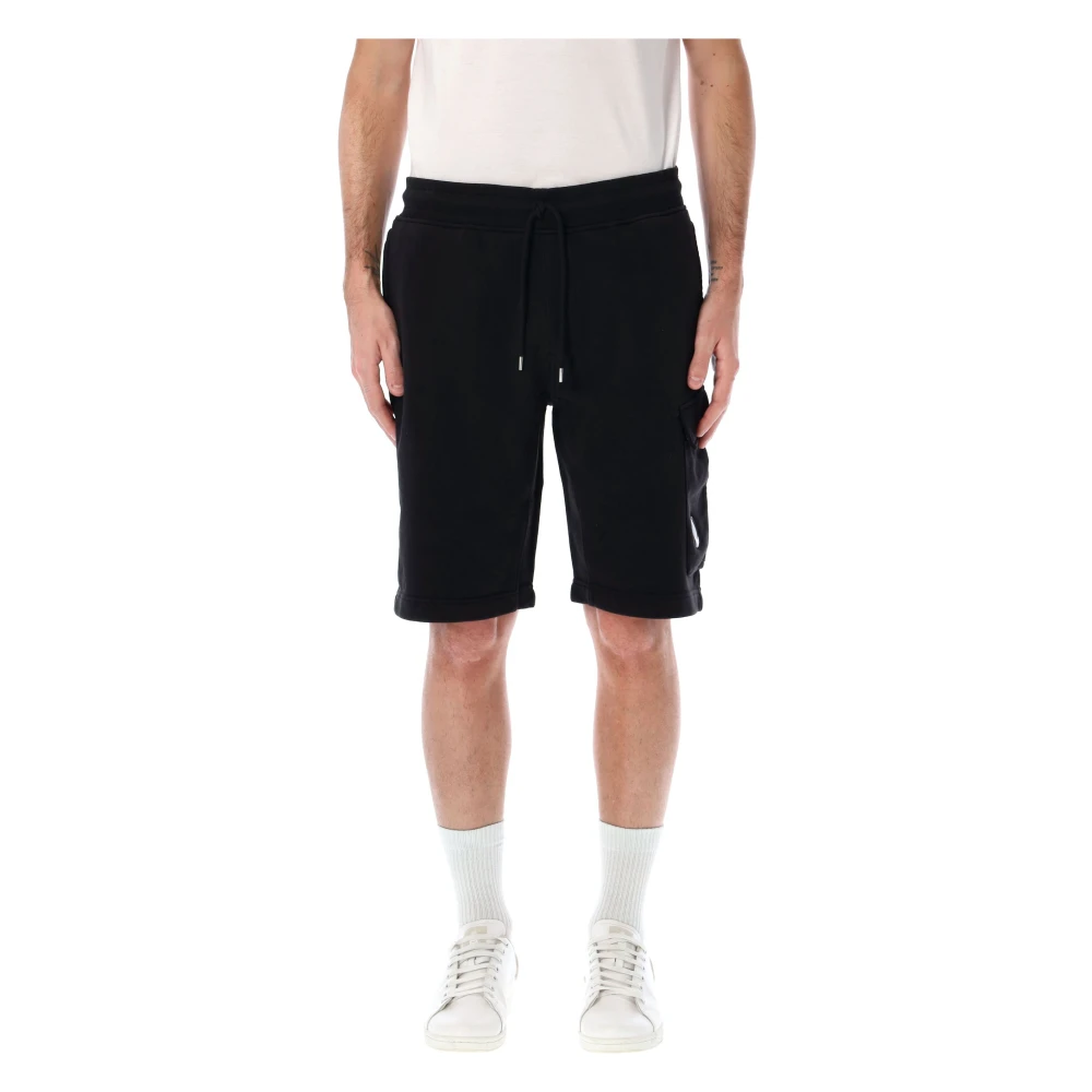 C.p. Company Svarta Fleece Lens Cargo Shorts Black, Herr