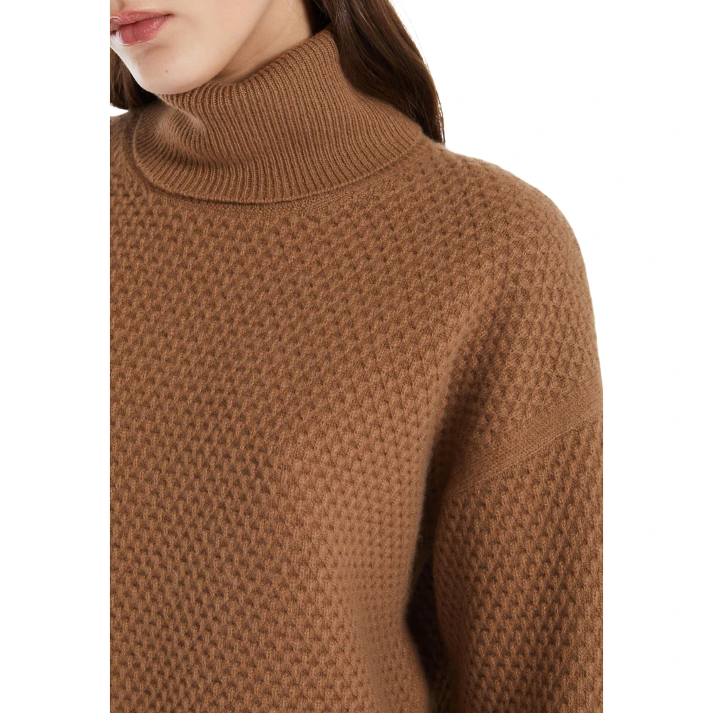 Max Mara Studio Cropped Cashmere Sweater High Neck Brown Dames