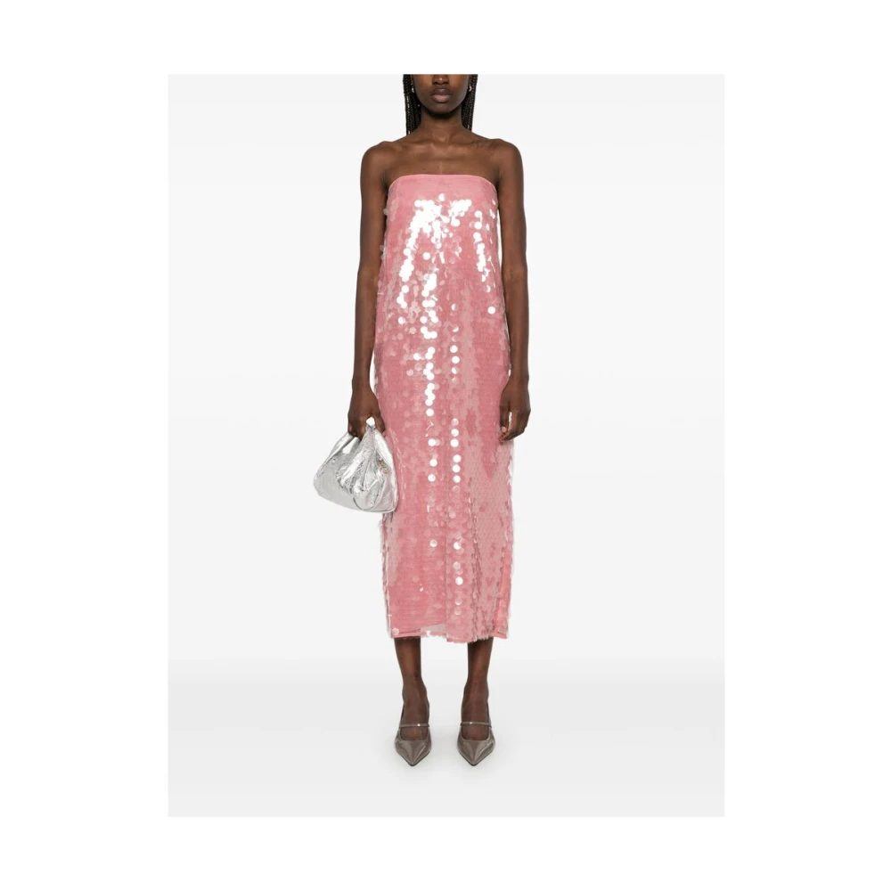 Staud Flamingo Roze Paillet Jurk met Achtersplit Pink Dames