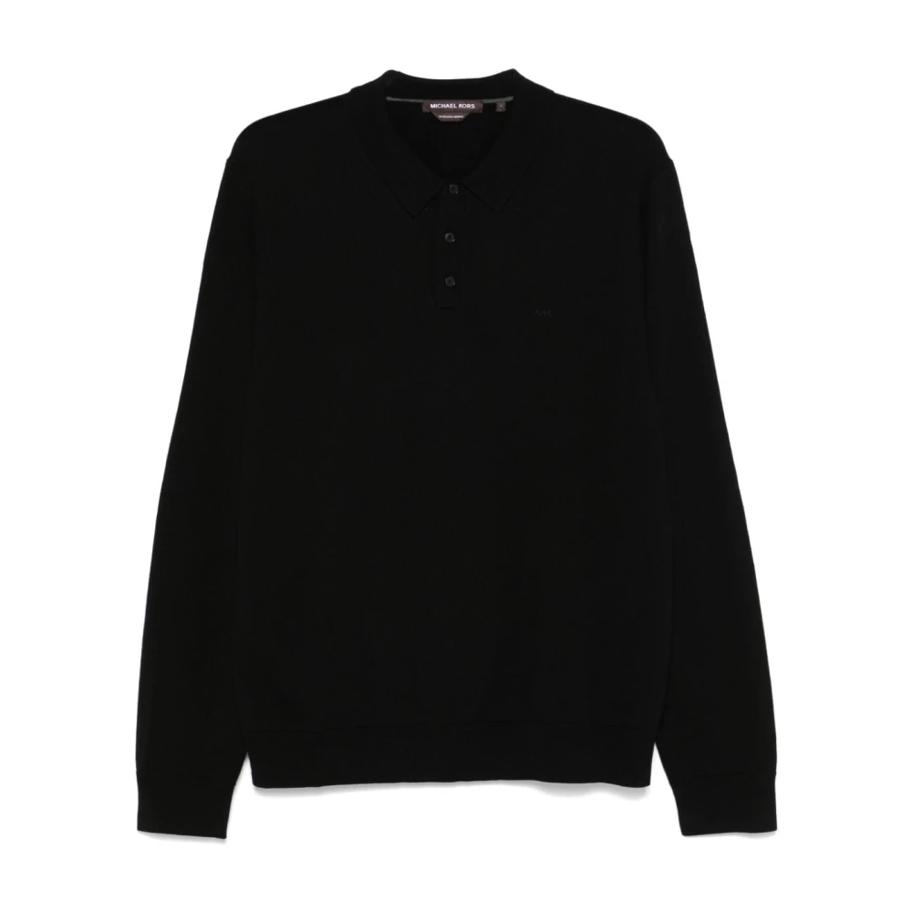 Michael Kors Men's Black Merino Wool Polo Shirt - Polo Shirts - L - Tops