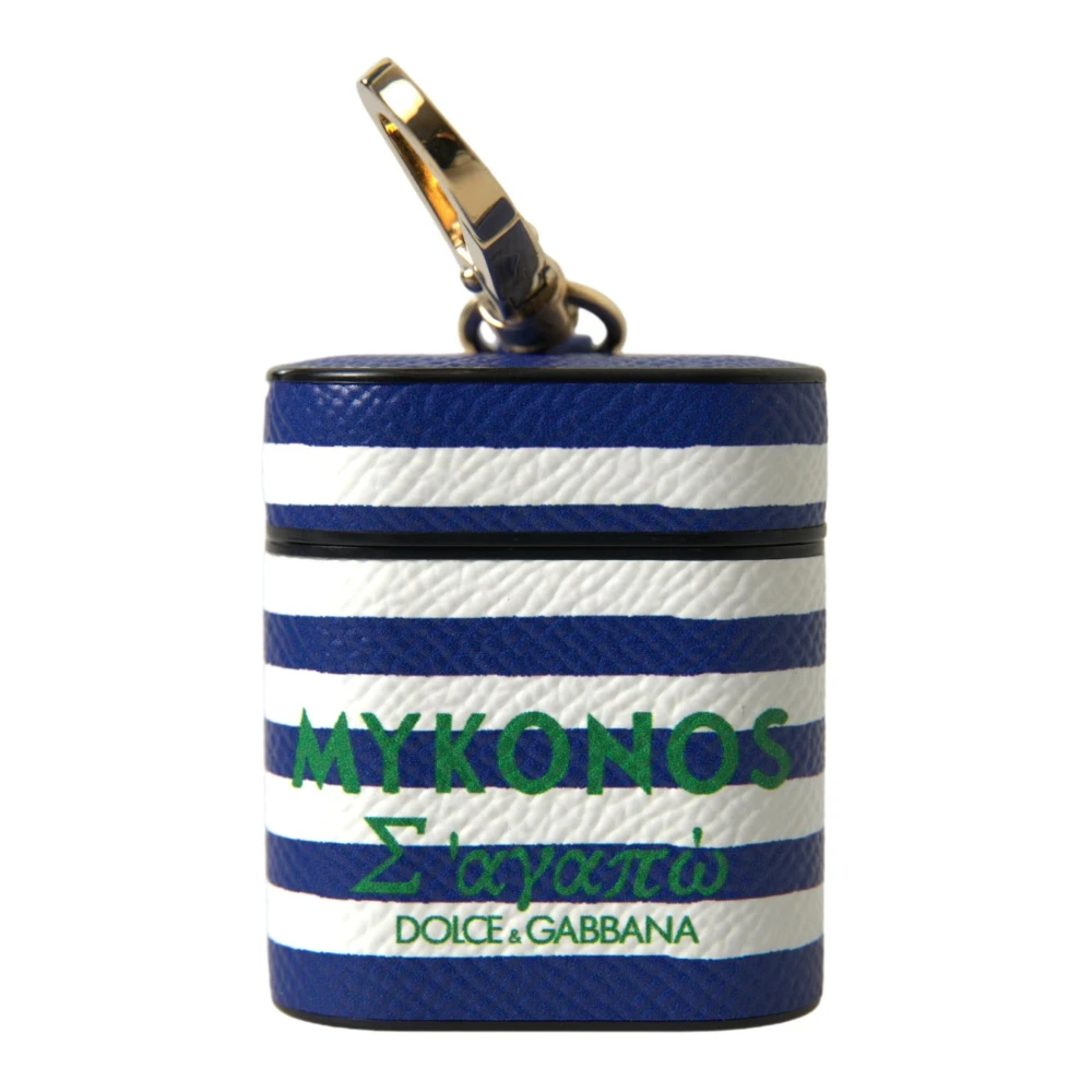 Dolce & Gabbana Women's Blue Leather Stripe Airpod Case With Logo Strap