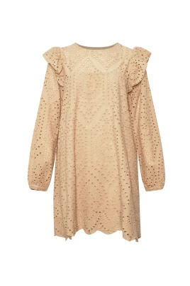 Beige Midi Långärmad Klänning