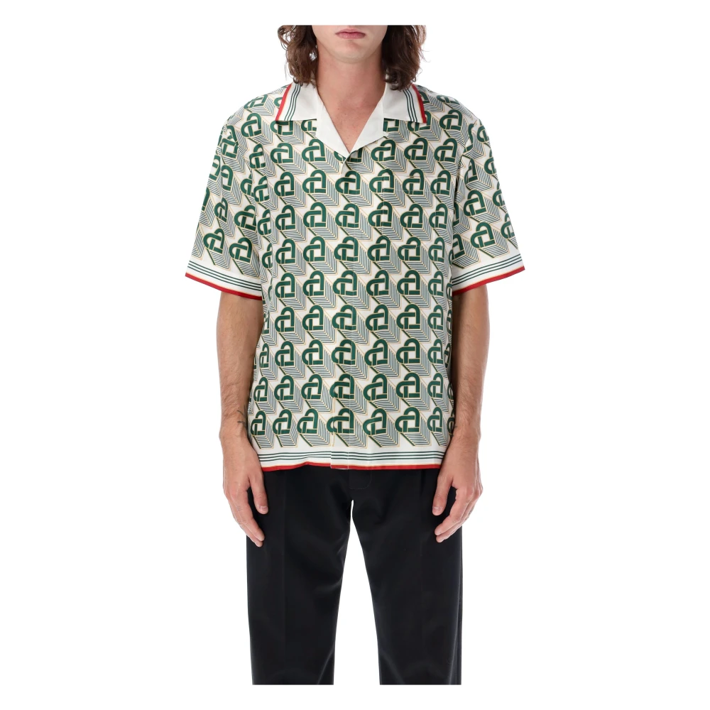 Casablanca Korte mouw Cubaanse kraag shirt Green Heren