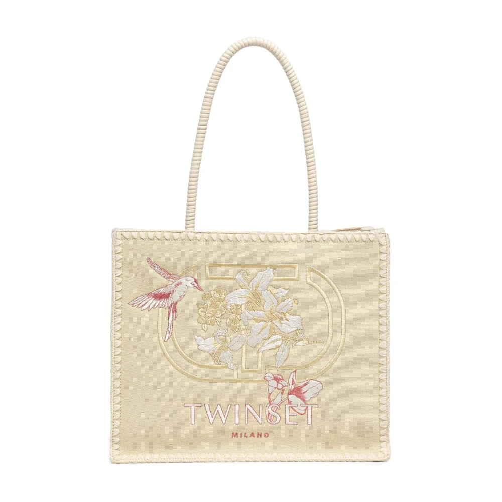 Twinset Beige Geborduurde Tassen met Magneetsluiting Beige Dames