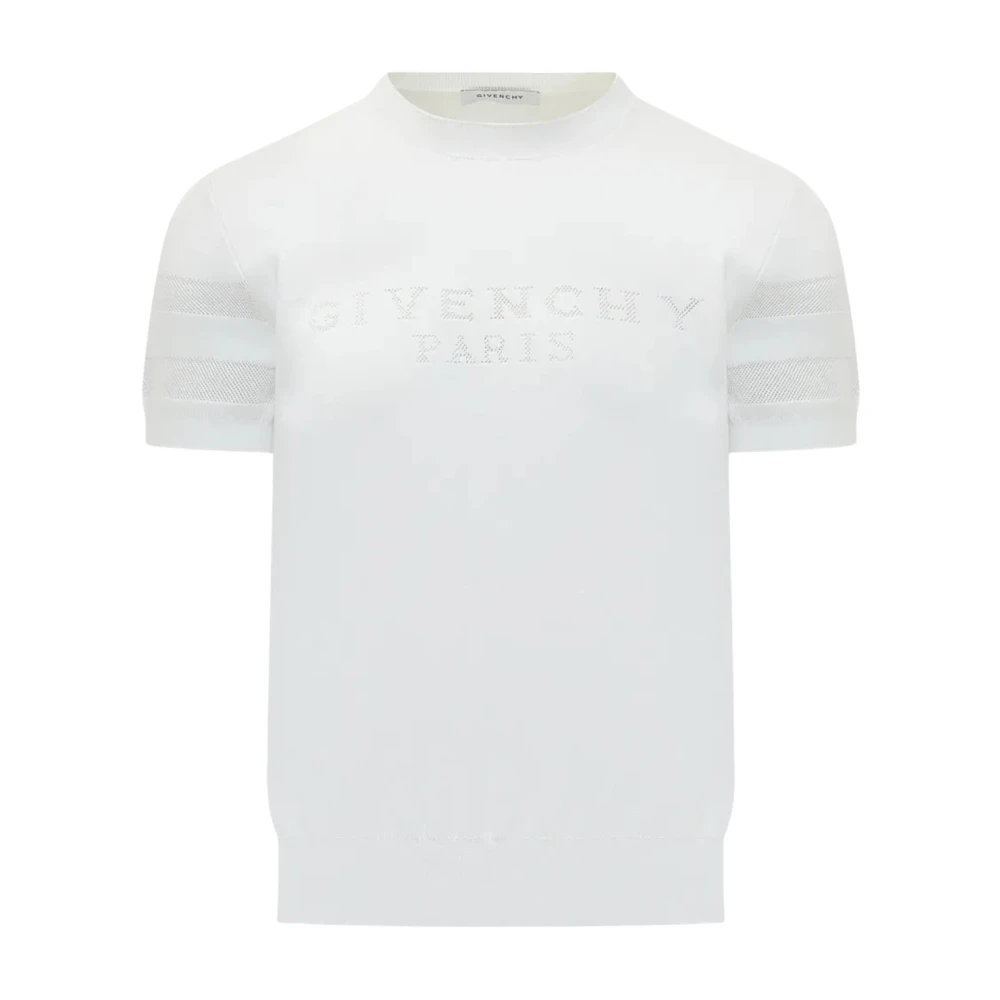 Givenchy Men's White Round-Neck Knitwear, M, Mesh Panel Jumper