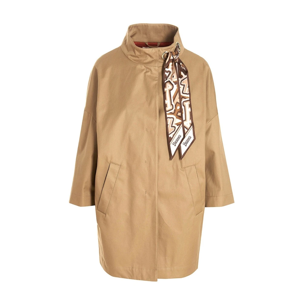 Herno Brown Scarf Detailed Trench Coat - Female - Single-Breasted Coats - M - Coats