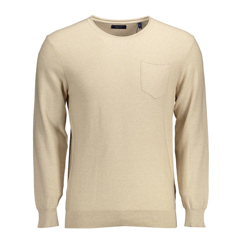 Gant Men's Beige Round-Neck Knitwear,, Contrasting Detail Cotton Shirt 2XL