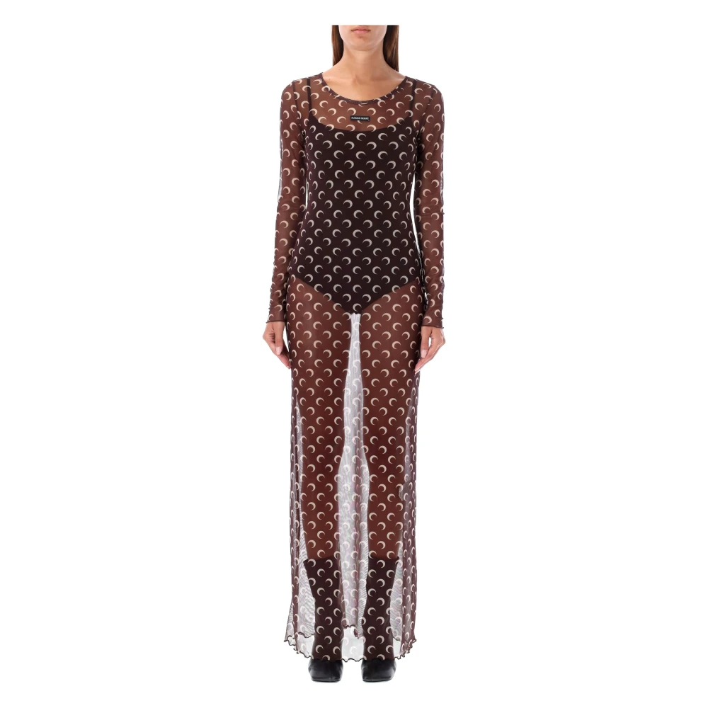 Marine Serre Maan Mesh Lange Jurk Bruin Brown Dames