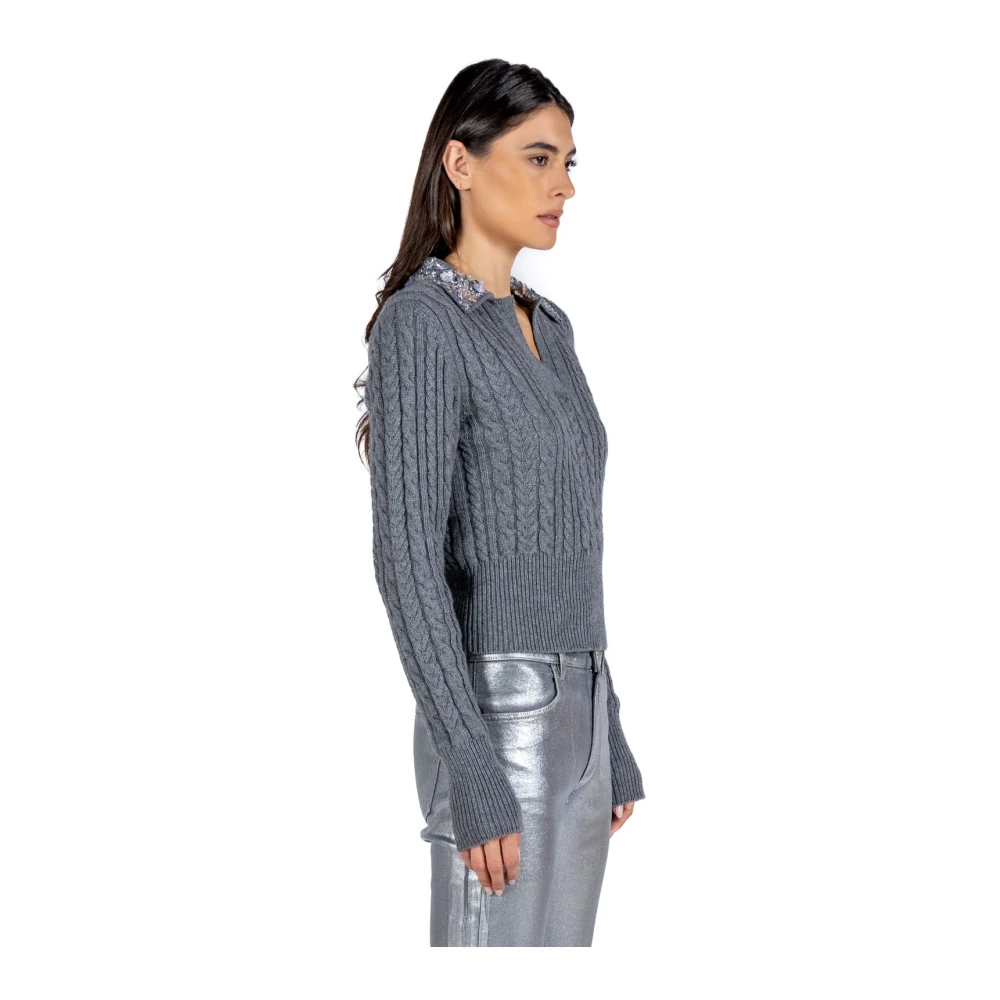 DES Phemmes Trui met strass kraag en kabelbreisel Gray Dames