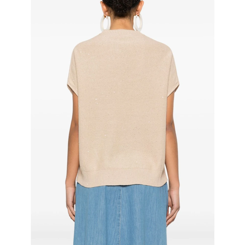 Fabiana Filippi Beige Crew Neck Sweater met Pailletversiering Beige Dames