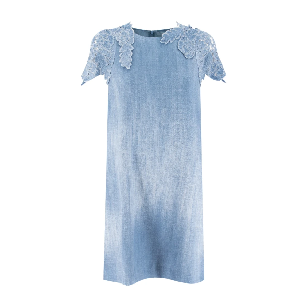 Ermanno Scervino Denim-geïnspireerde Midi Jurk met Kant Detail Blue Dames