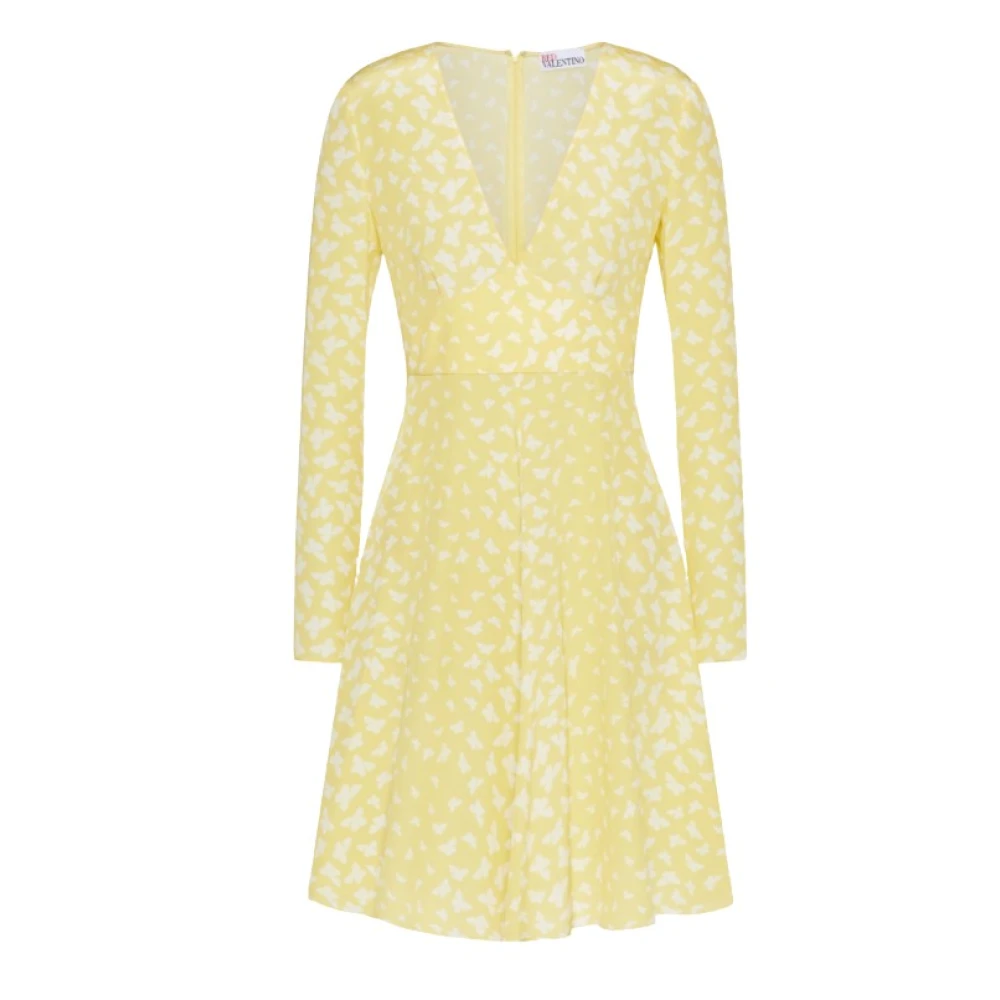 RED Valentino Zijden jurk met vlinderprint Yellow Dames