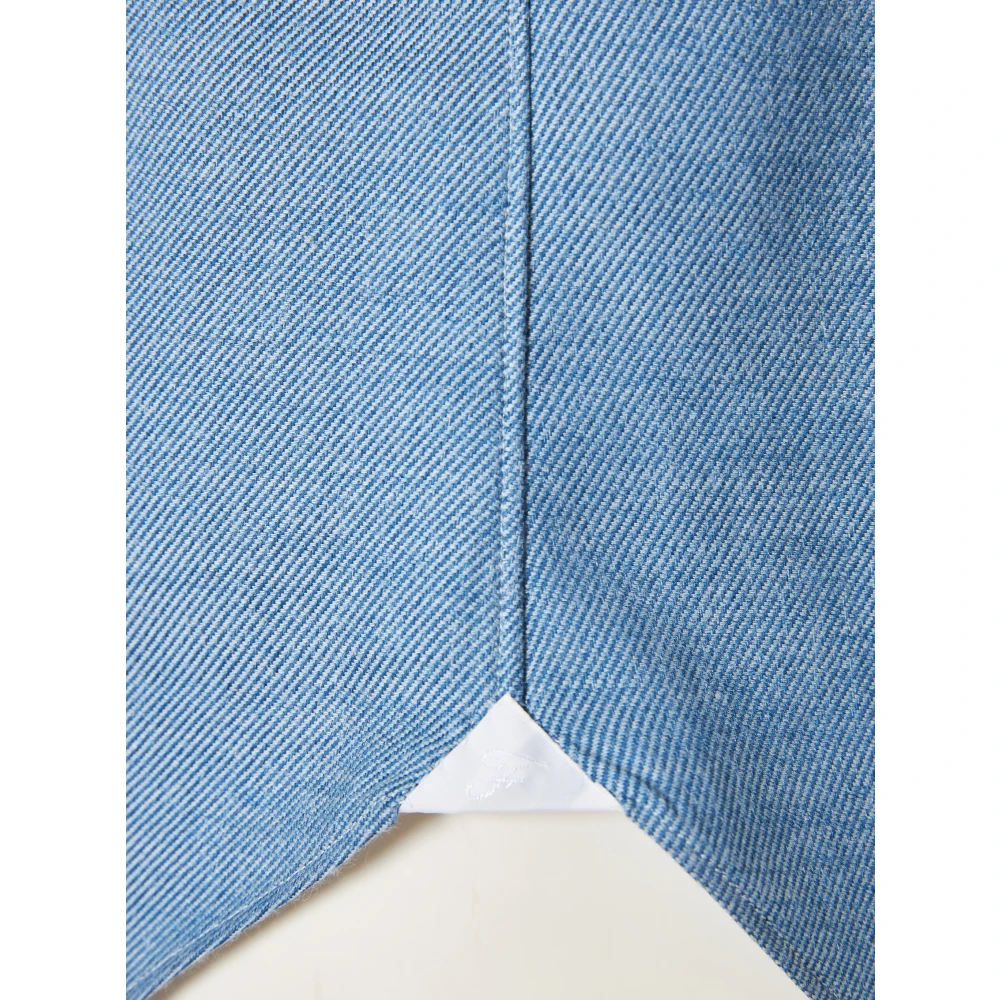 Finamore Luxe Katoen Kasjmier Shirt Made in Italy Blue Heren