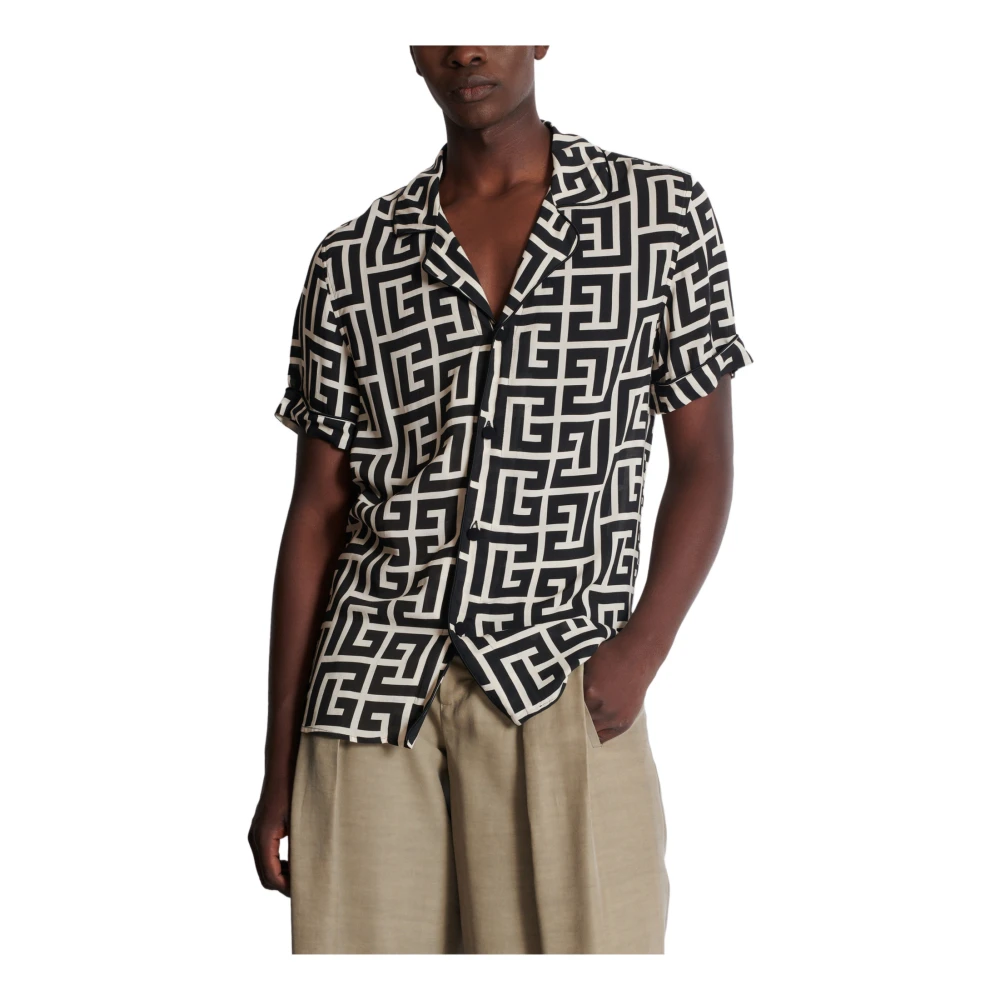 Balmain Kortemouw monogramshirt Black Heren