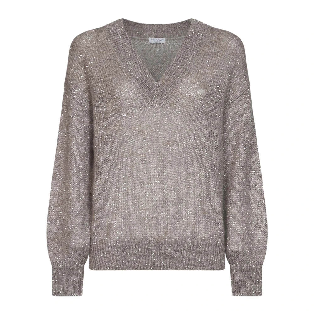 Brunello Cucinelli Beige V-Neck Knitwear, Female, Xs, Jumpers