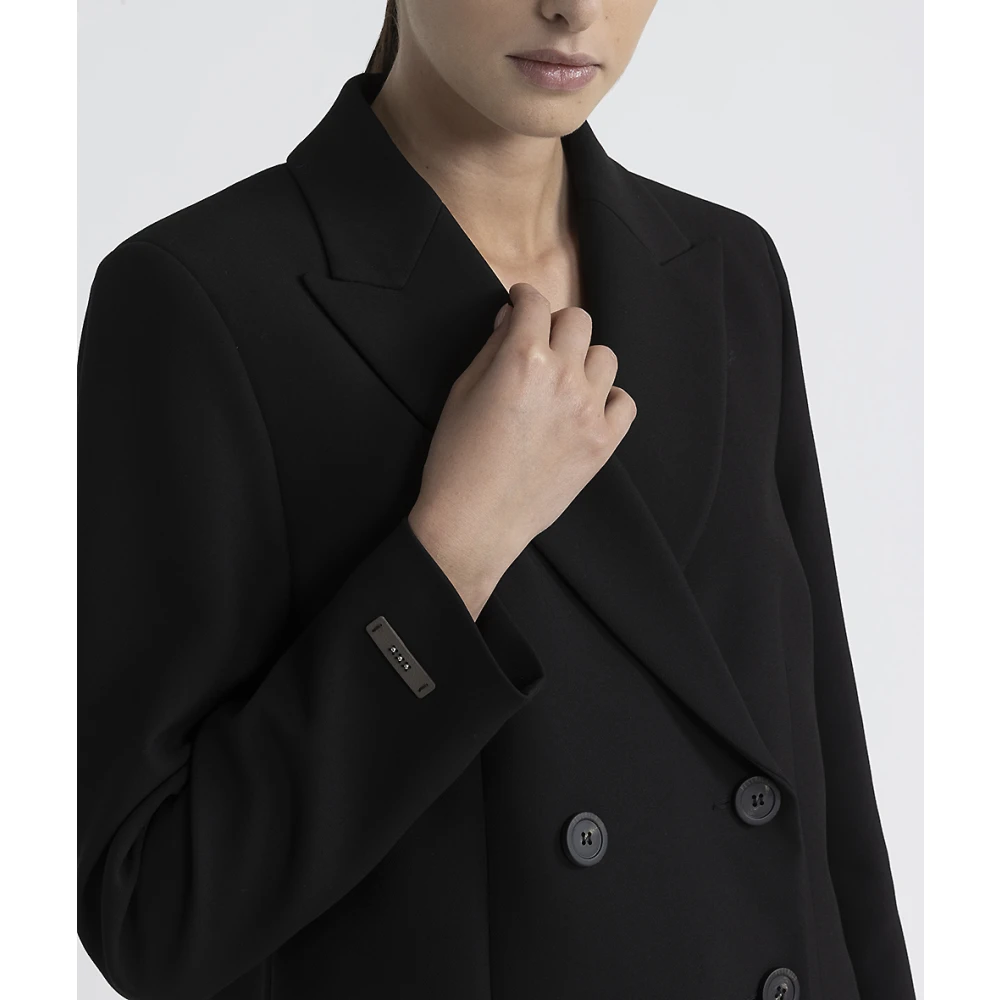 PESERICO Viscose en katoenen double-breasted crop blazer Black Dames