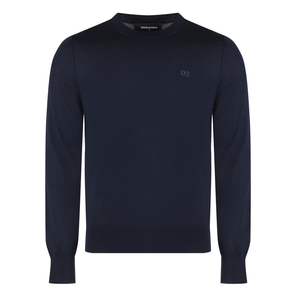 Dsquared2 Geribbelde Wol Crew-Neck Sweater Blue Heren