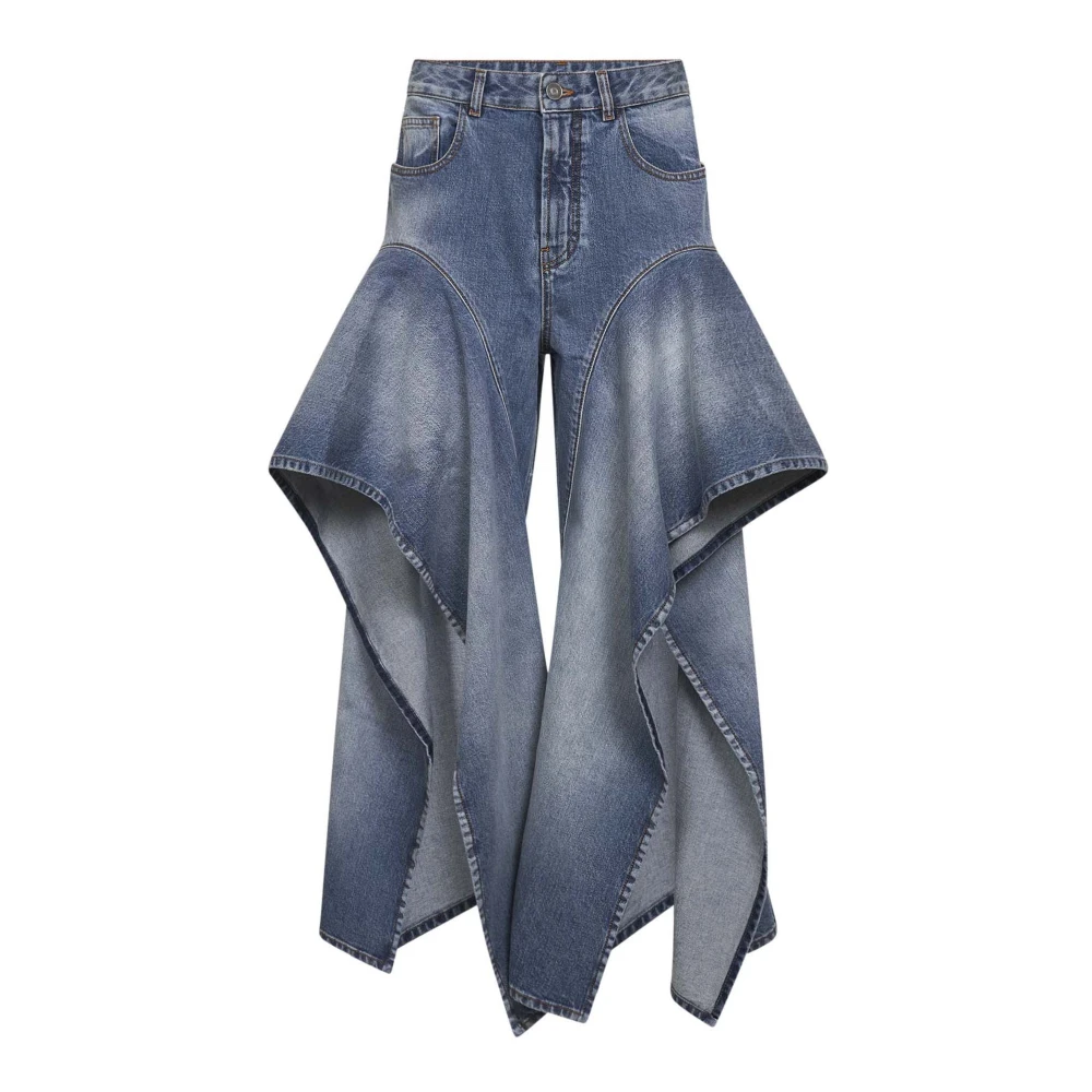 Alaïa Blue Wide Jeans, Female, S, Ruffle Faded Jeans