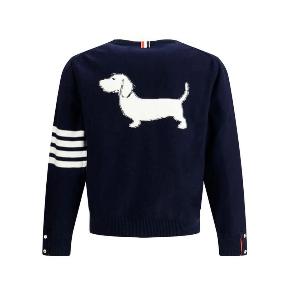Thom Browne Geribbelde V-Hals Vest Blue Heren
