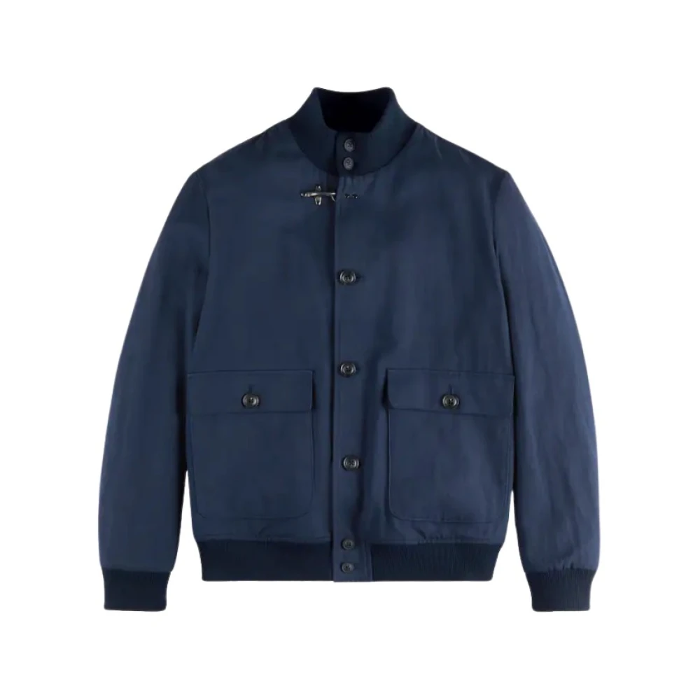 Fay Blauwe Bomberjack met Ribgebreid Blue Heren