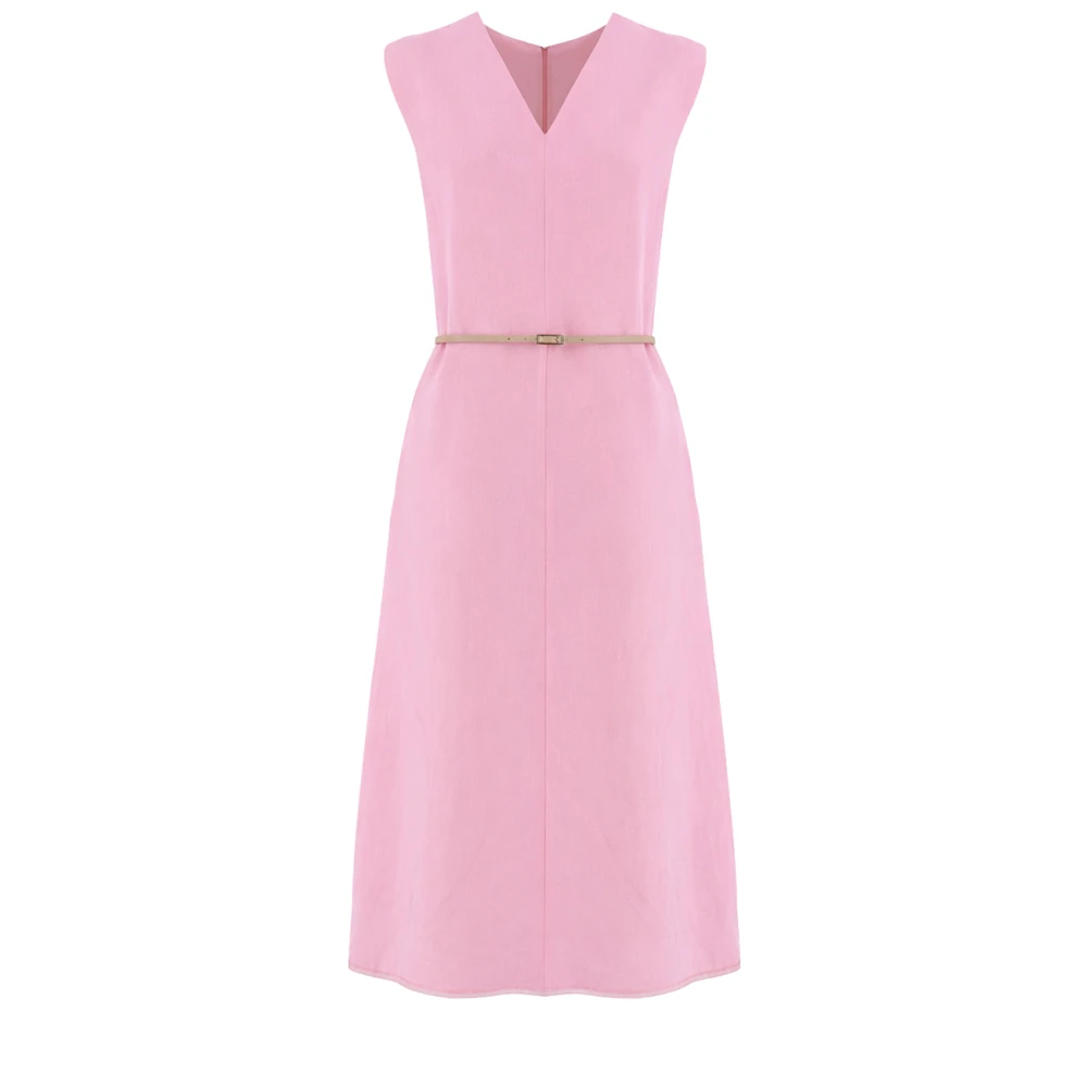 Fabiana Filippi Pink Fluid Dress In Linen And Viscose - Female - Midi Dresses - Xs - Dresses