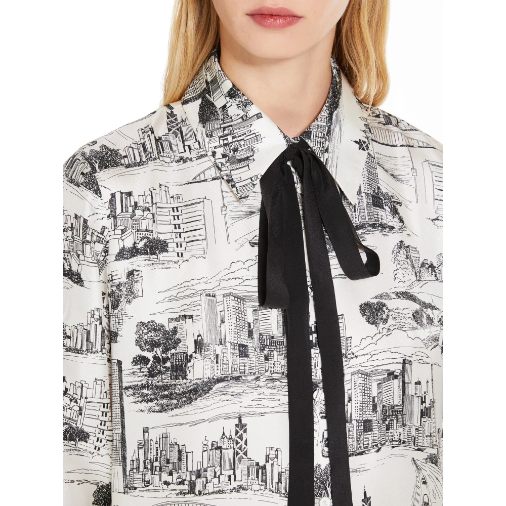 Max Mara Studio Korte zijden bedrukte jurk met geplooide rok White Dames