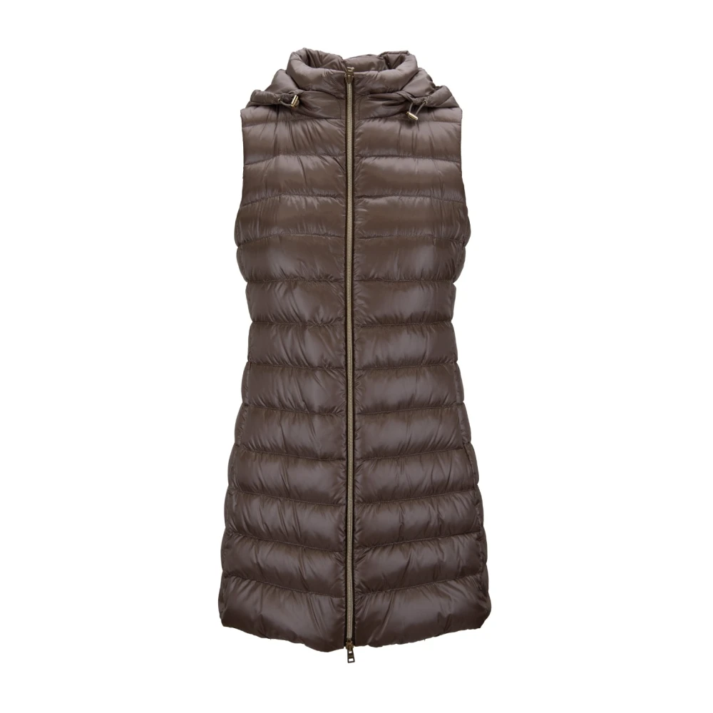 Herno Donna Marrone - Gilet Imbottito Con Cappuccio E Zip - Jackets - M