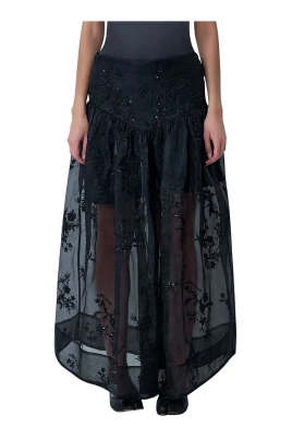 Dekorerad Organza Maxi Kjol