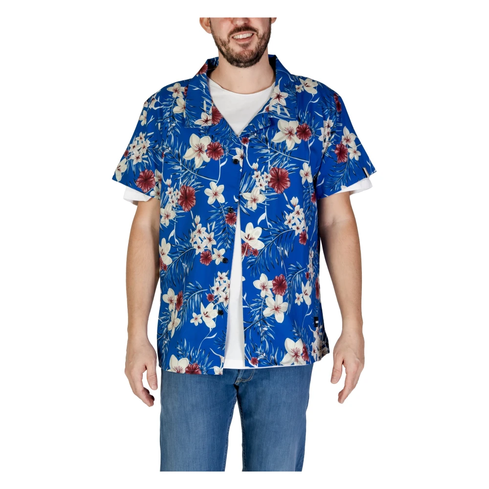 Hugo Boss Bloemen V-hals Shirt Herfst Winter Mannen Blue Heren