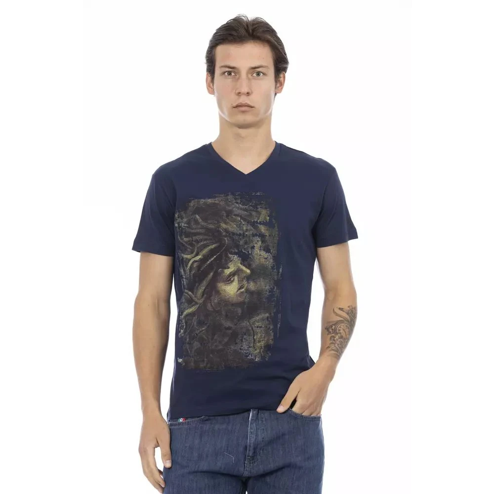 Trussardi Men's Blue Stylish V-Neck Tee