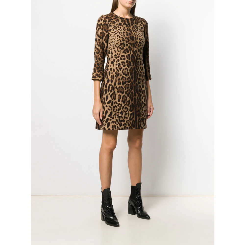 Dolce & Gabbana Luipaardprint Wollen Jurk Leo New Brown Dames