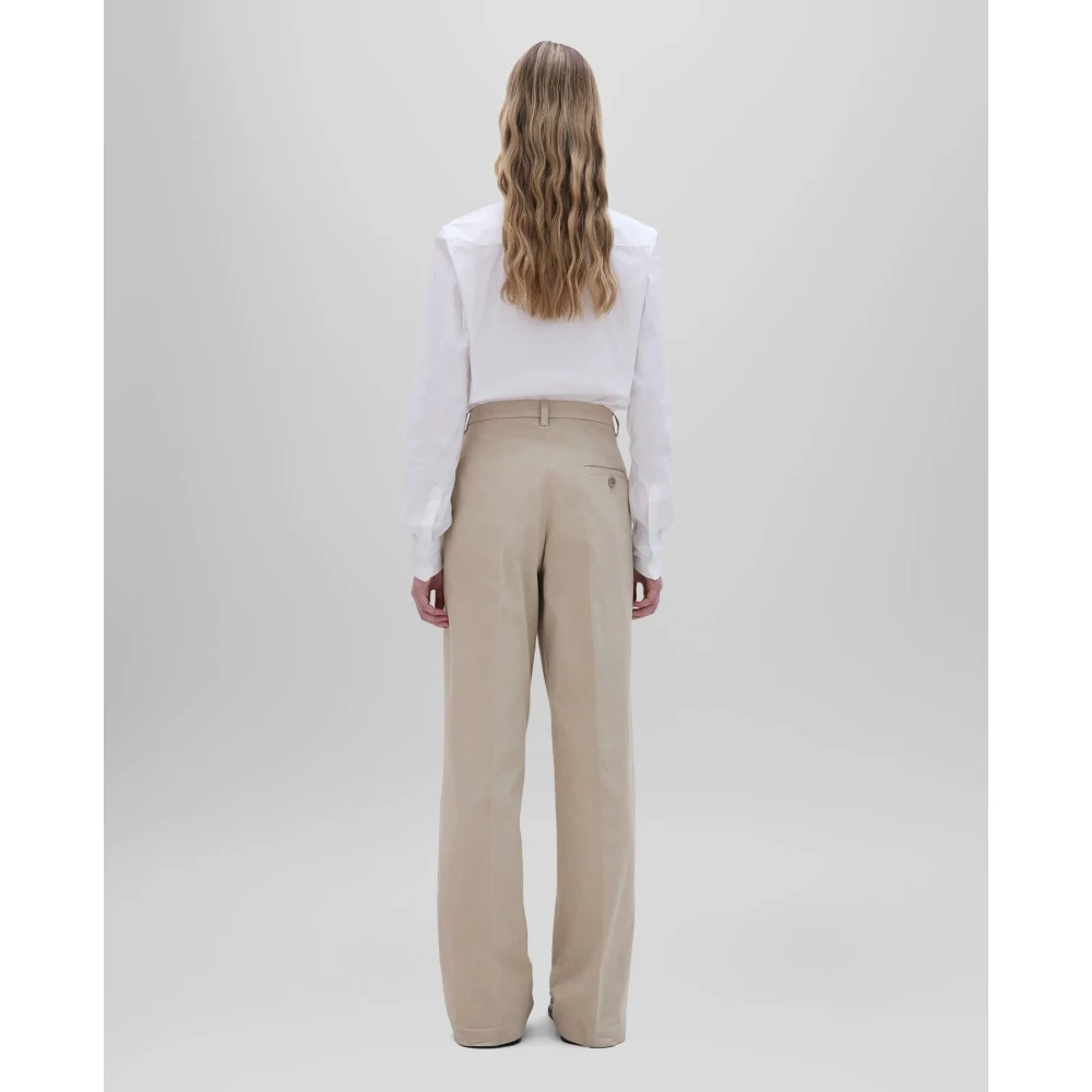 Aspesi Wijde Katoenen Gabardine Broek met Dubbele Plooien Beige Dames