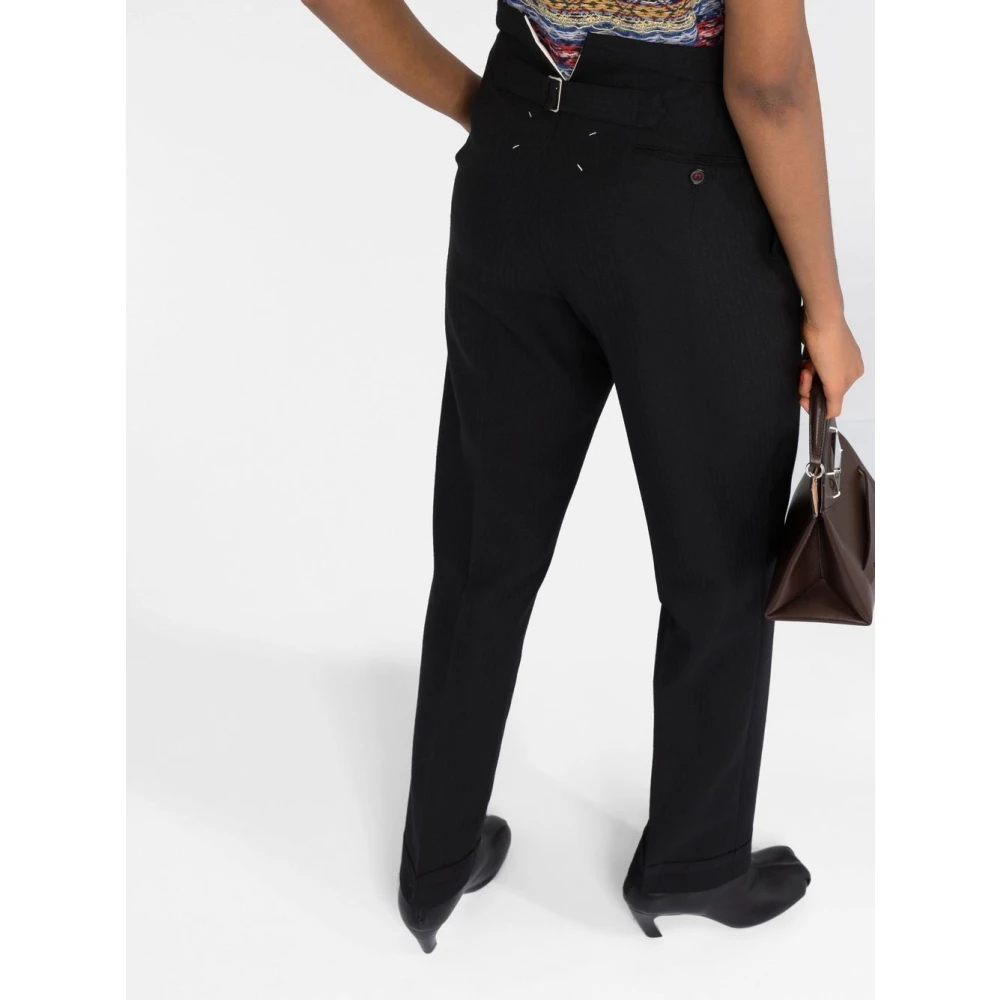 Maison Margiela Zwarte Geplooide Wollen Broek Black Dames