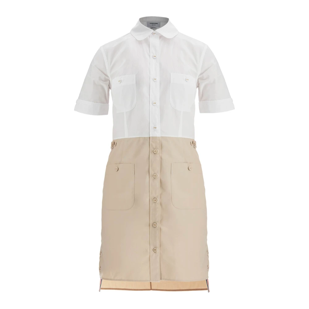 Thom Browne Khaki Typemachine Doek Jurk met Gestreept Logo Multicolor Dames
