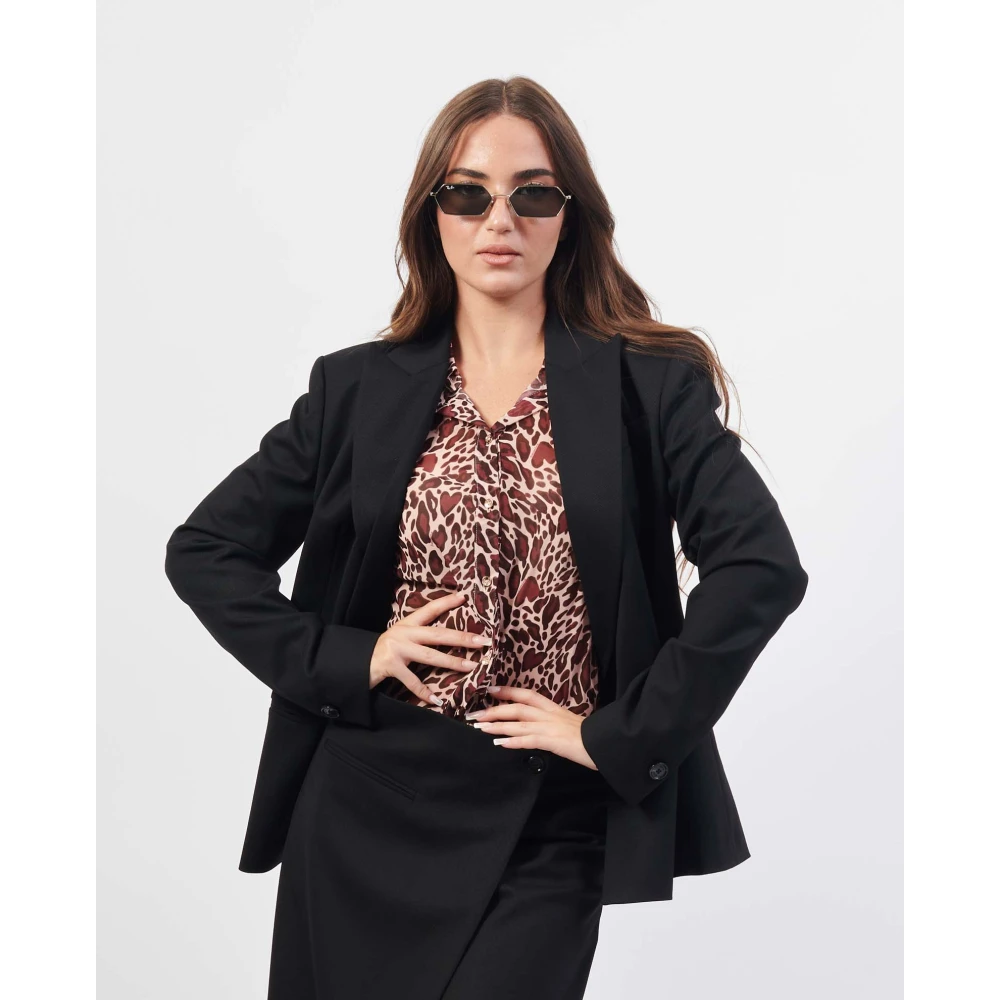 Hugo Boss Zwarte Asymmetrische Double-Breasted Damesjas Black Dames