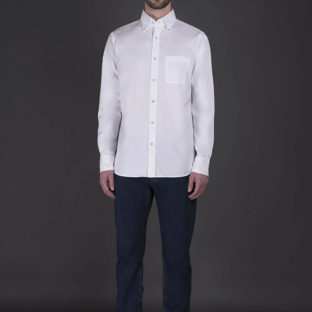 Moorer Witte Sea Island Katoenen Overhemd White Heren