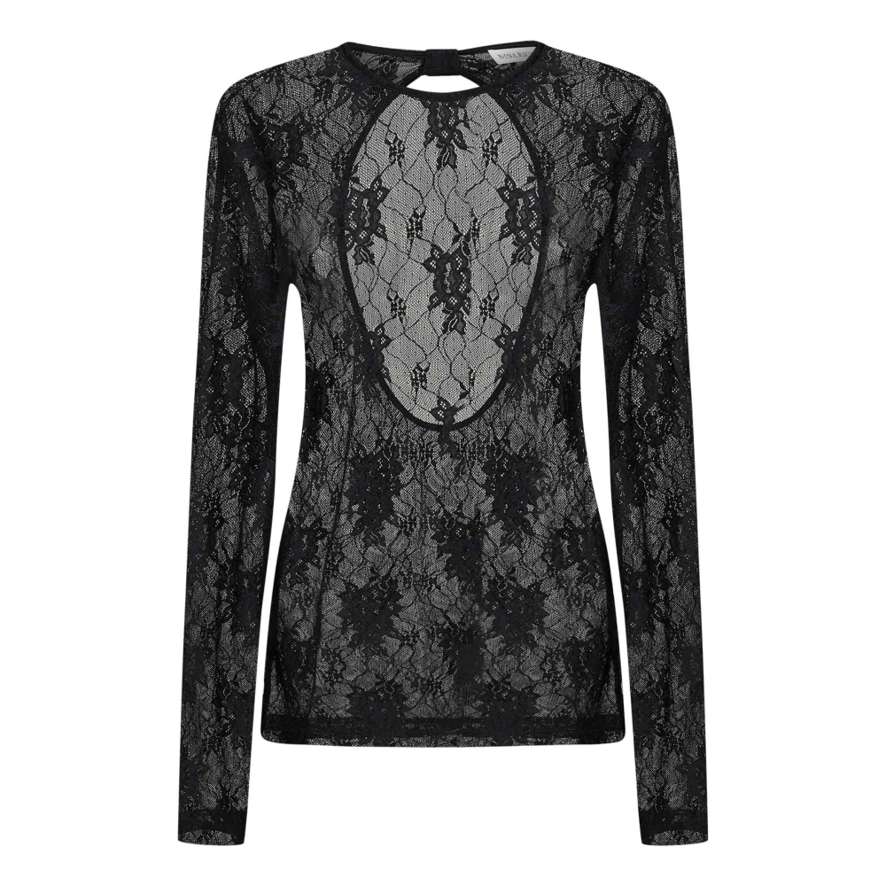 Nina Ricci Zwart kanten top met ronde hals en uitsnijding Black Dames