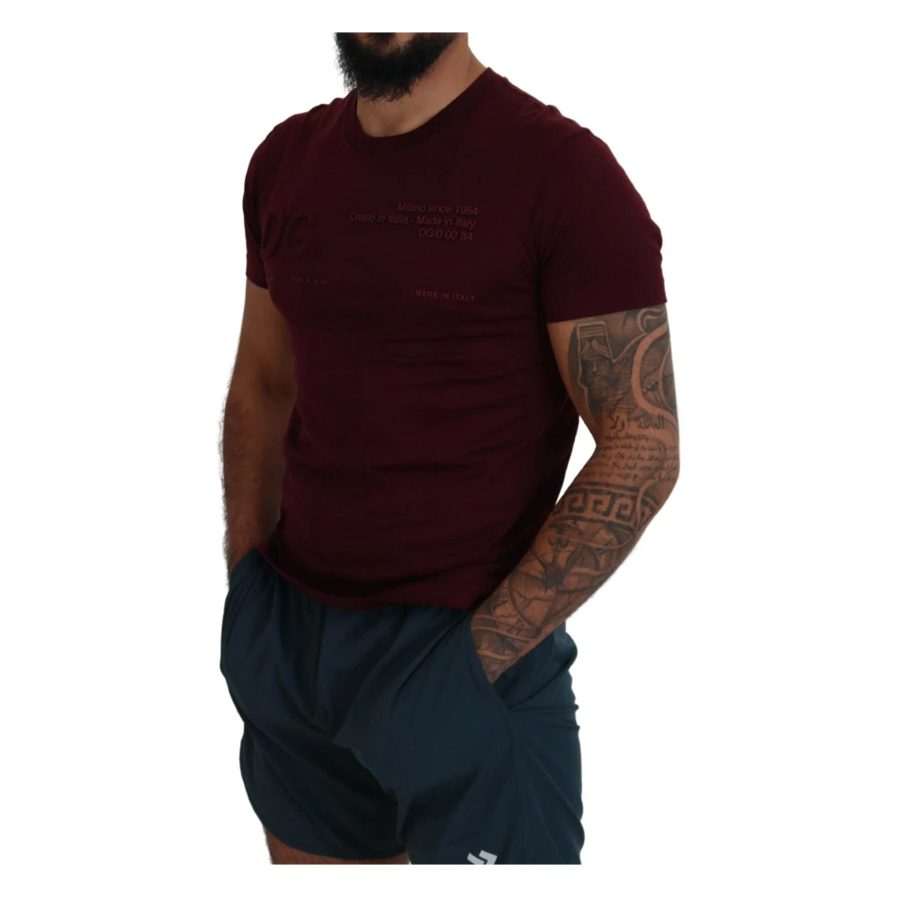 Dolce & Gabbana Maroon Bedrukt Kortemouwen Heren T-shirt Red Heren