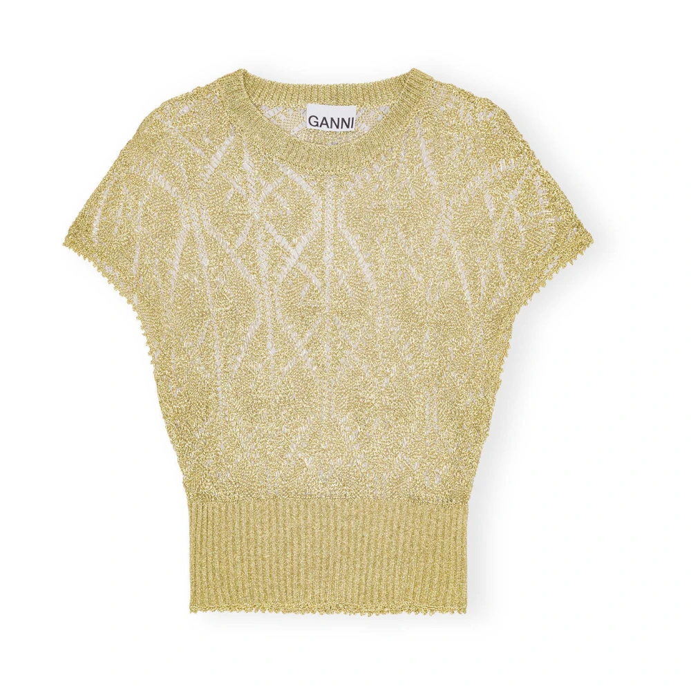 Ganni Gouden Metallic Gebreide T-shirt Beige Dames