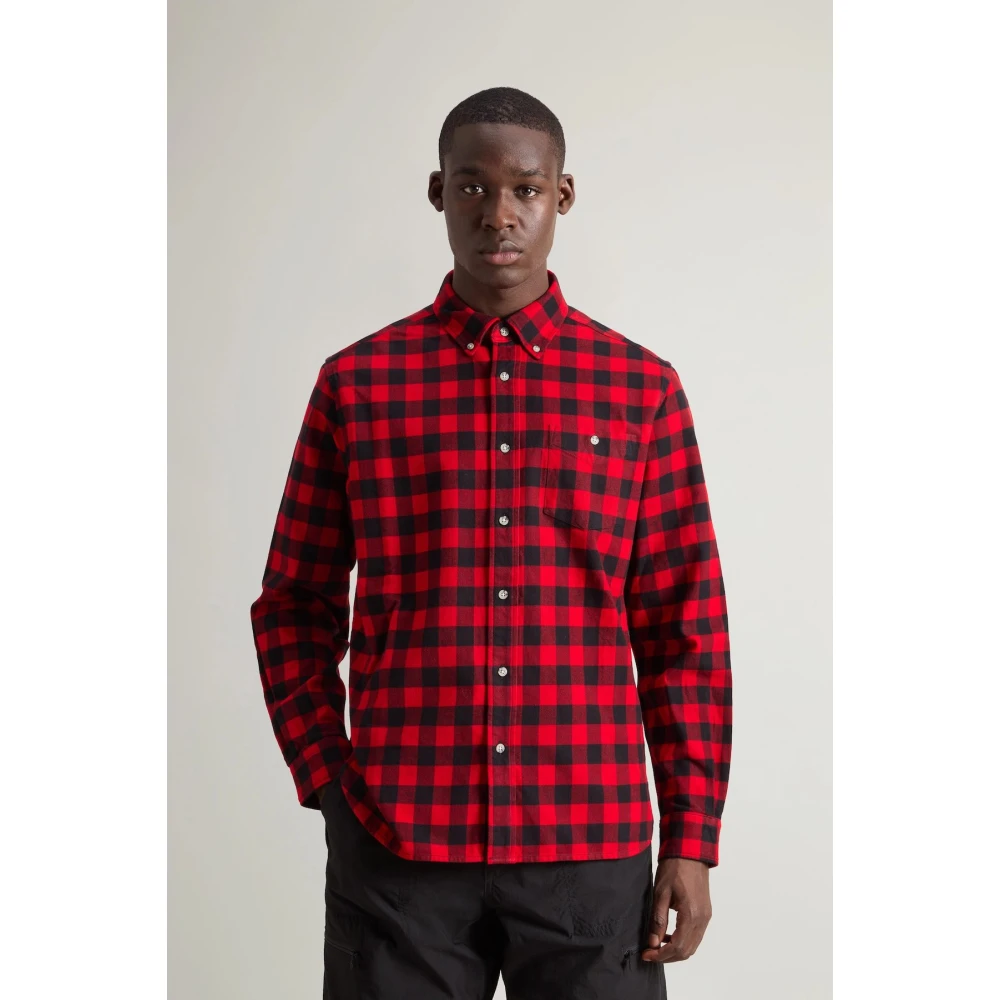 Woolrich Geruite Flanellen Overhemd Klassieke Pasvorm Red Heren