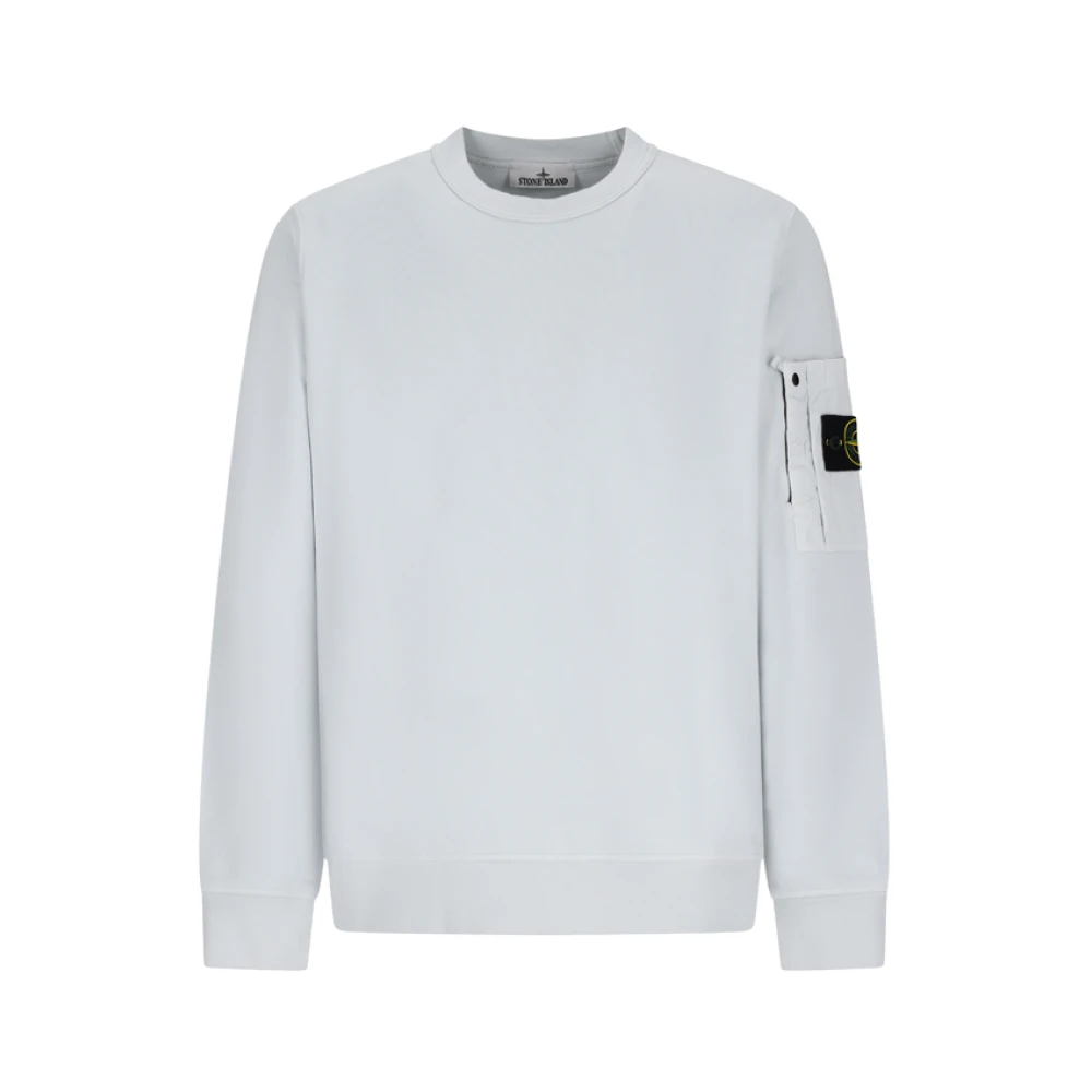 Stone Island Blue Sweatshirts, Male, L, Cotton Fleece Crewneck Sweatshirt
