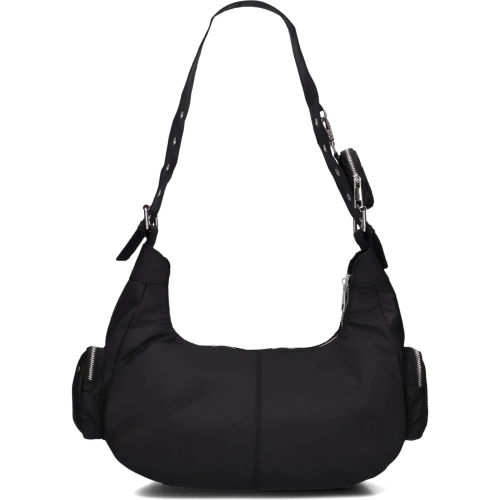 Núnoo Zwarte Nylon Schoudertas Sally Pocket Black Dames