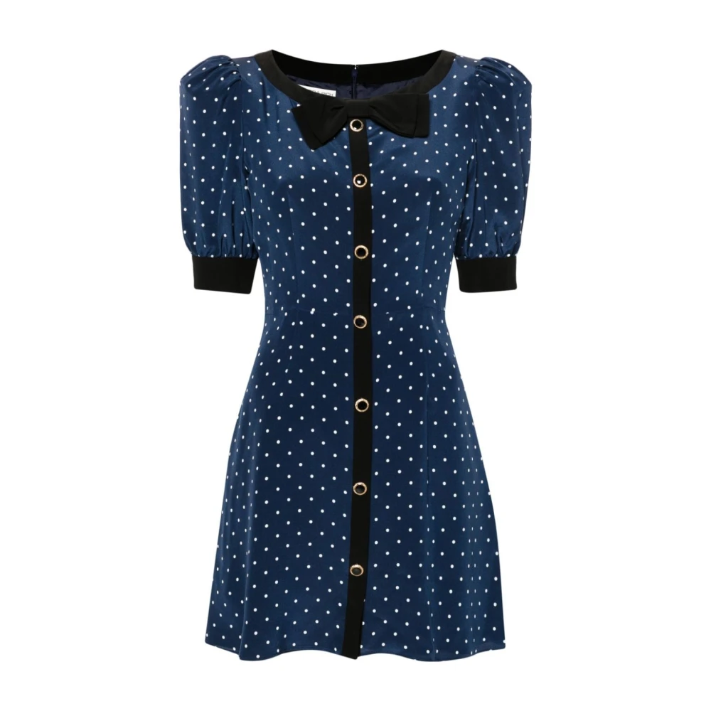 Alessandra Rich Navy Polka Dot Zijden Jurk Blue Dames